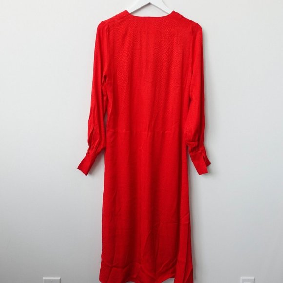 H M Dress Size 4 V Neck Midi Wrap Cocktail Jacquard Weave Snakeskin Cocktail Red - Picture 6 of 10